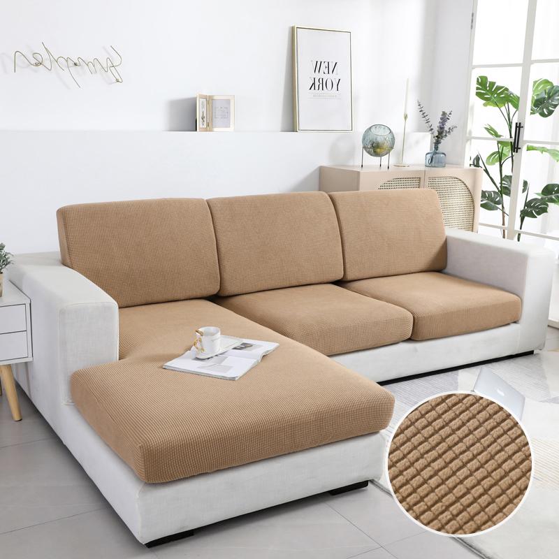 Solid Color Sofa Seat Slipcover Cushion Covers With Elastic Band Thick Jacquard Textured Cushion Covers For Sectional Sofa Slip