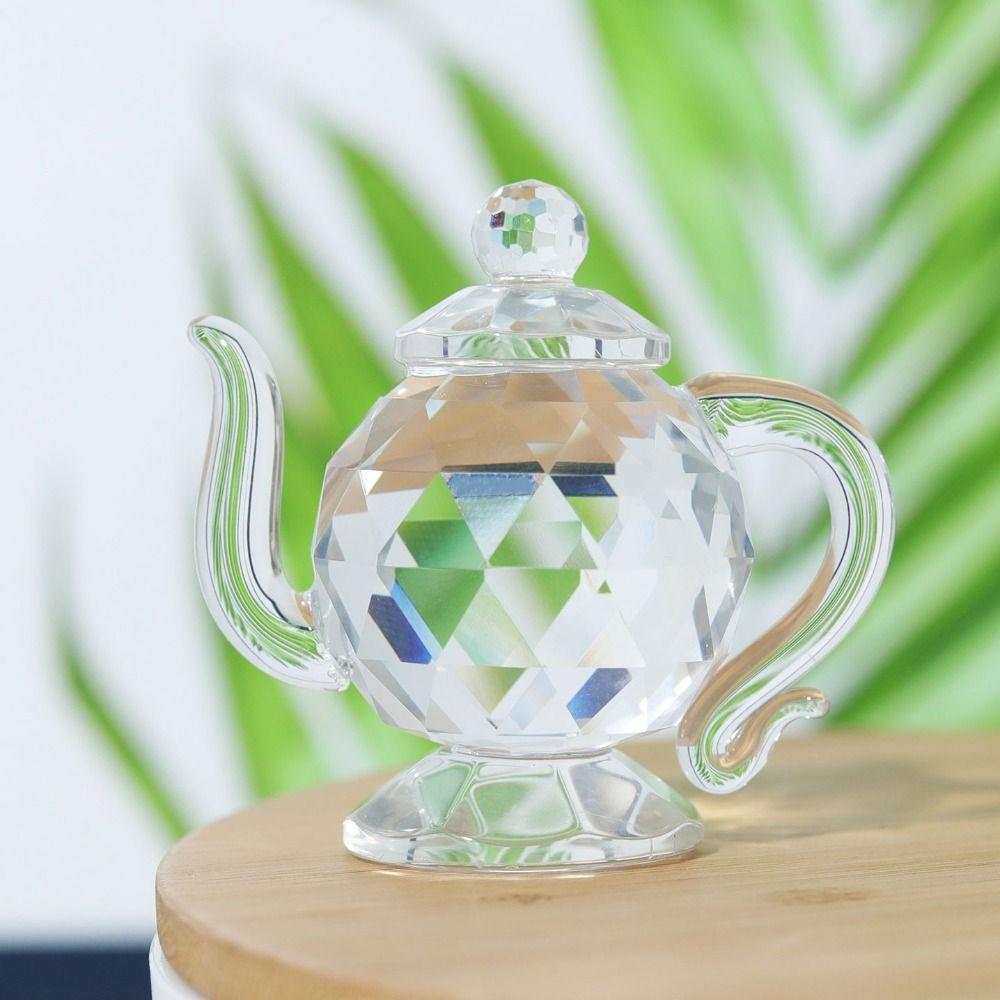 Clear Crystal Teapot Figurine Teapot shape Glass Teapot Teapot Sculpture Ornament Wedding Gift