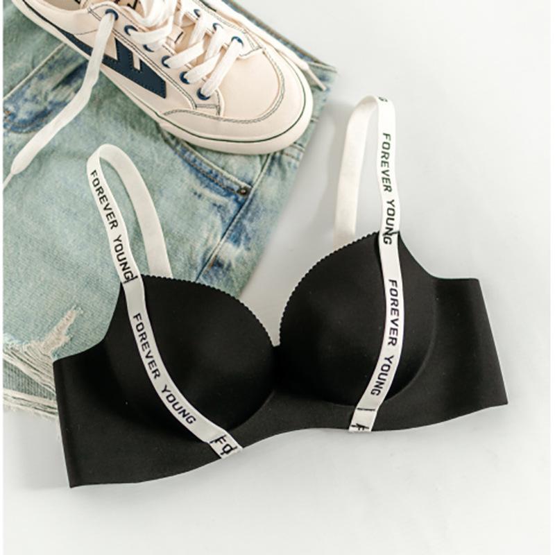 New Seamless Pure Desire Letter Shoulder Strap Underwear Women's Small Breasts Gather Small Breasts and Show Large Anti-sagging Deep V Bra