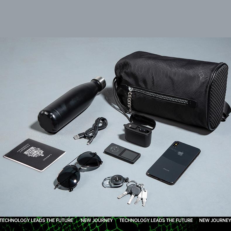 Erkek Kadın Kova çantası Trendy Baskılı Geometrik Silindirik Şekilli Çapraz Çanta 14.1 inç PU Deri Gümüş Leopar / Naylon Siyah Yılan Derisi