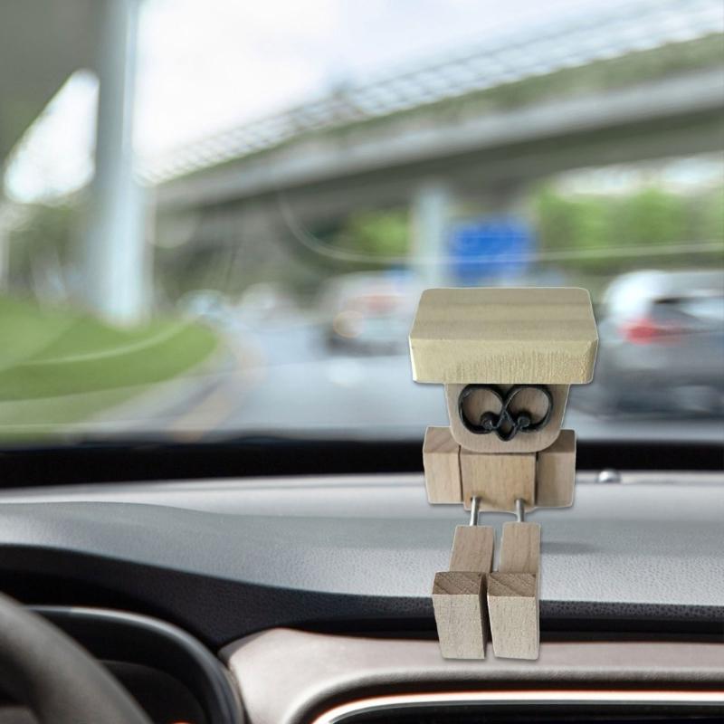 Hand Painted Swinging Legs Puppet Decoration Wood And Acrylic Hanging Figurine With Removable Hat For Vehicle Dashboard