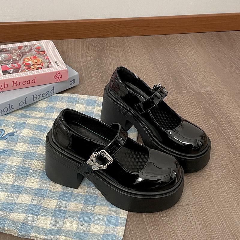 

Queen Fan French platform high-heeled small leather shoes women s 2025 new summer versatile height increase Mary Jane single shoes 35 чёрный