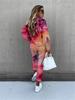 WomenTie-Dye Printed High Neck Lace-up Long Sleeve Fashion Casual Trousers Suit