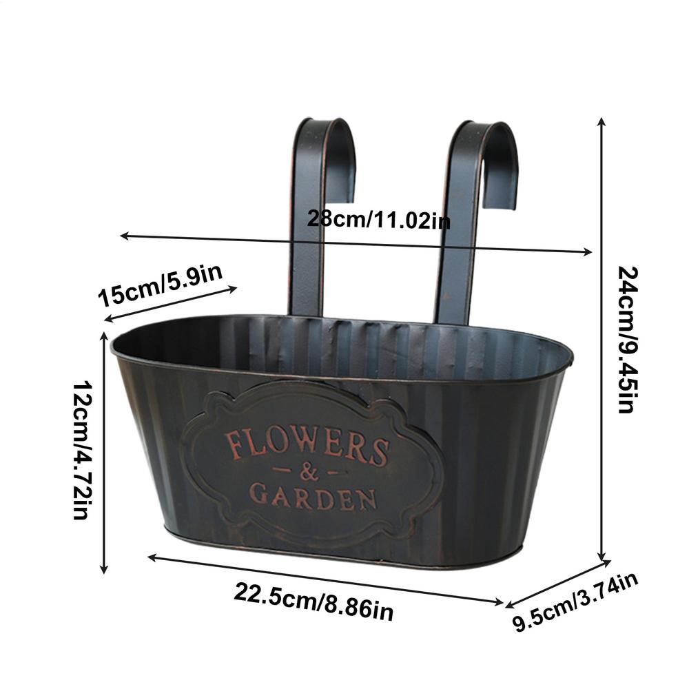 Oval Metal Hanging Flower Pots Hangable Railing Planter Countryside Window Flower Boxes For Garden Yard, Fence Plant Pots