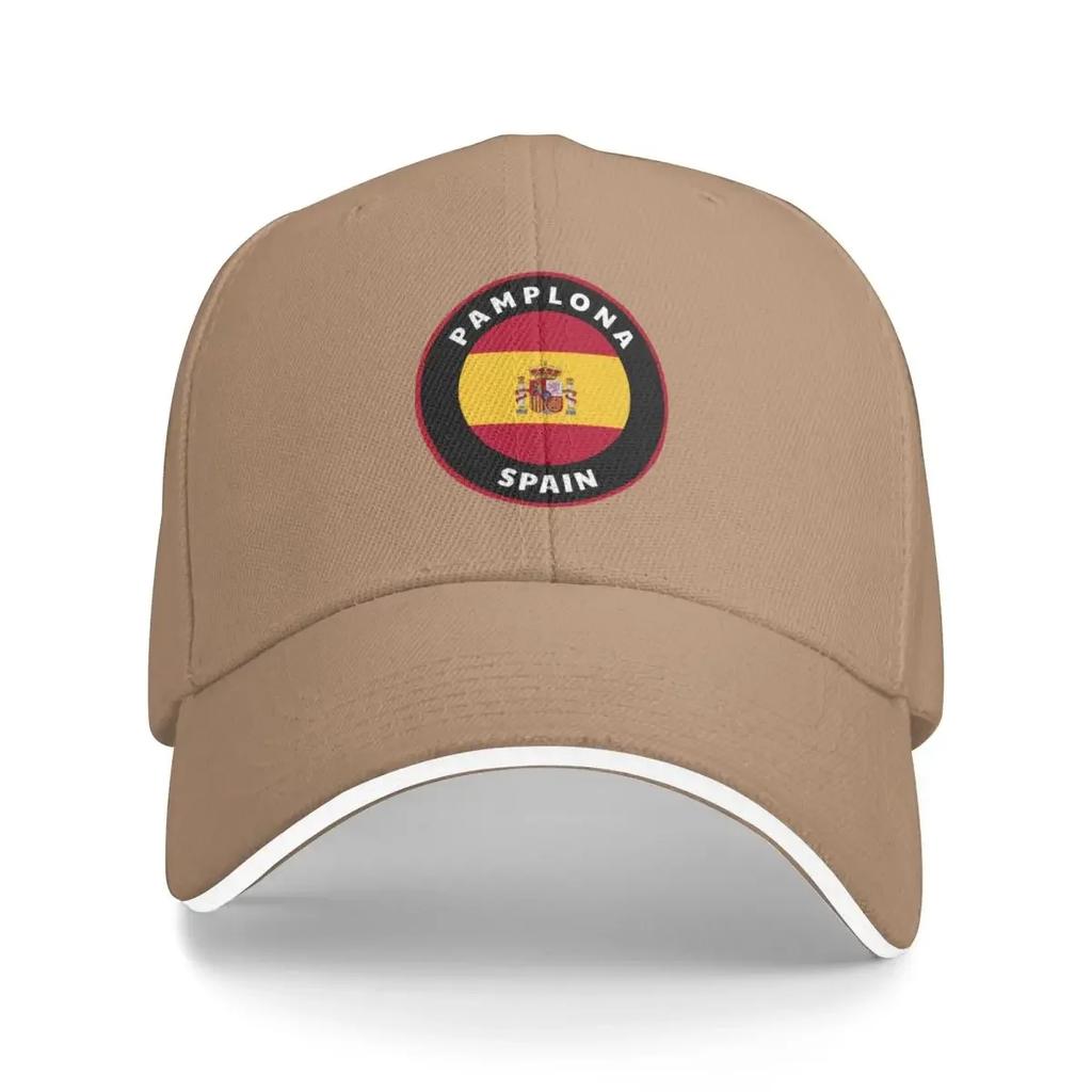 Pamplona Spain  Espana Badge with a Spanish Flag Roundlet Baseball Cap Custom  Black Mens Hats Womens
