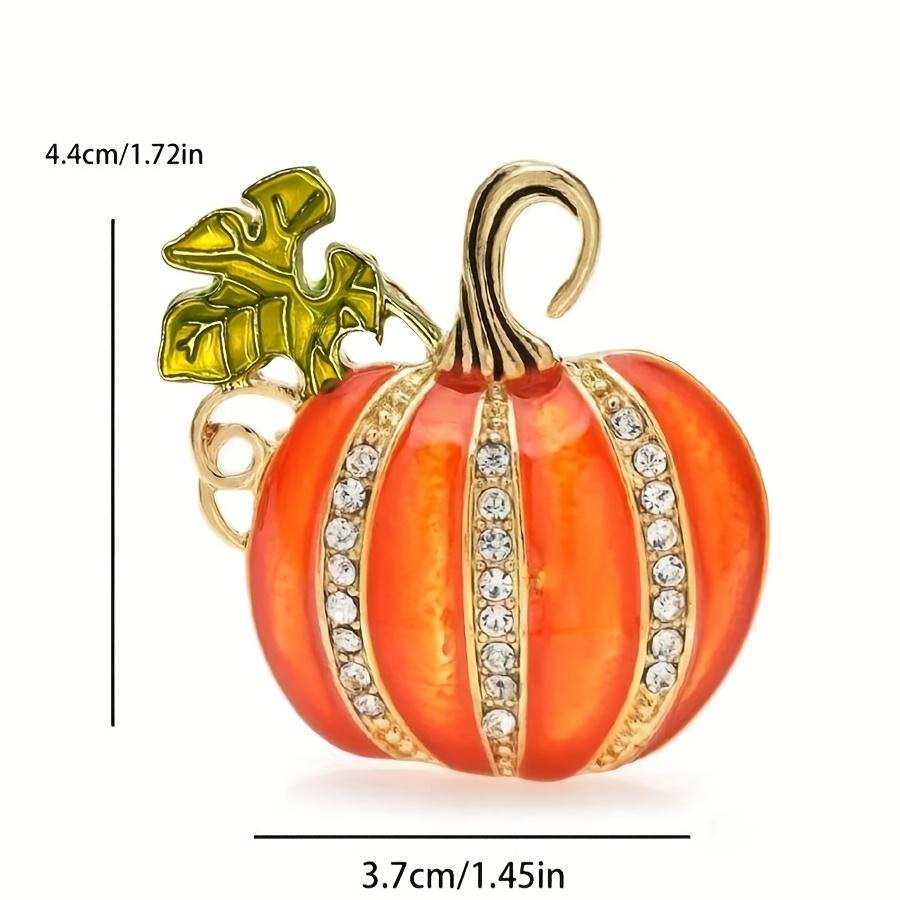 Sparkling Rhinestone Pumpkin Brooch, Enamel Coating Zinc Alloy Material for Halloween and Casual Decoration