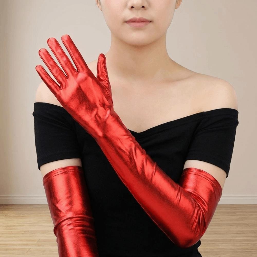 Hip Hop Long Gloves Skinny Etiquette Mittens Shiny Patent Leather Gloves Stage Performance