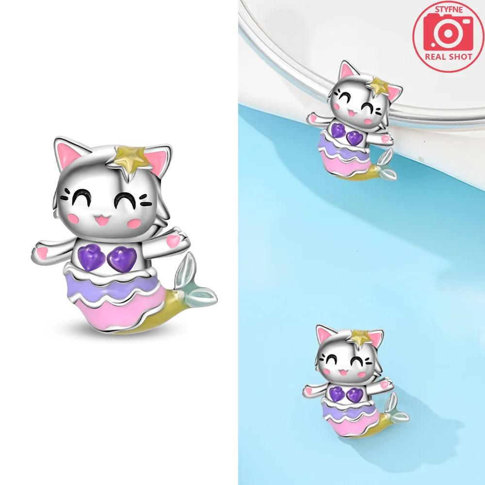 Original Pink Cat Mermaid Cube Blue Perfume Bottle Butterfly Charmcopper Bead Fit Bracelet Women Jewelry Diy Fine Gift