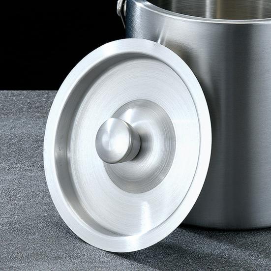 Stainless Steel Ice Bucket Portable Double-Layer Insulated Barrel with Handle Design