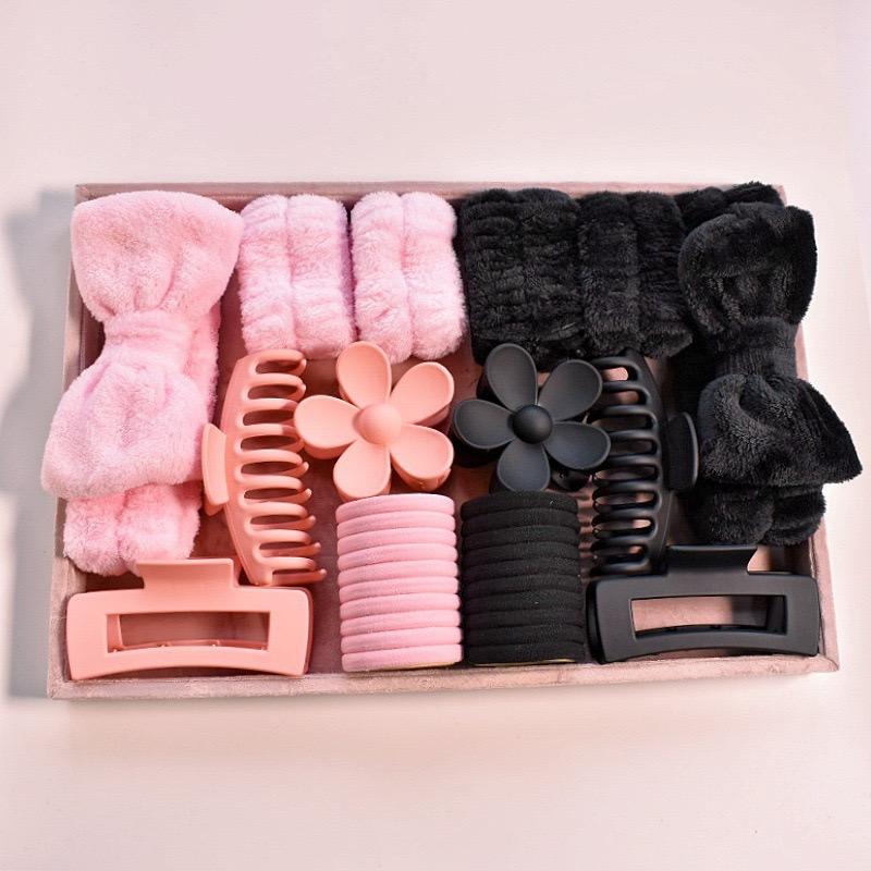 16pcs Set Spa Washing Fluffy Wristband Bow Headbands Flower Hair Claw Women's Hair Accessories