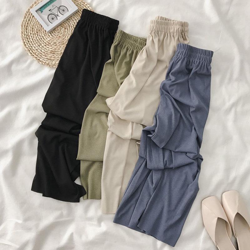 Women's High-Waist Wide-Leg Ice Silk Pants, Summer Style, Loose Fit and Casual Draped Knit Design