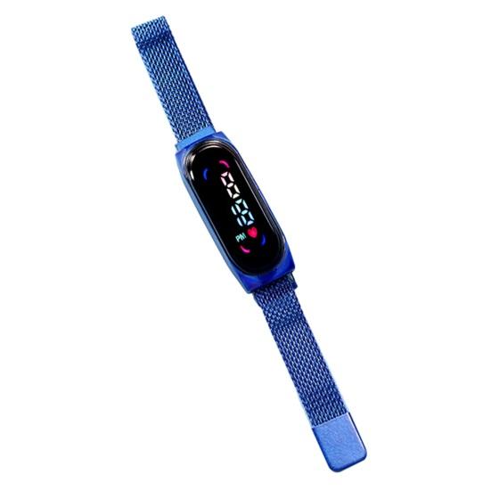 

Цветной экран, светодиодный прозрачный дисплей, электронные часы, водонепроницаемый металлический браслет с сенсорным управлением, цифровые часы для пар, наручные часы унисекс синий