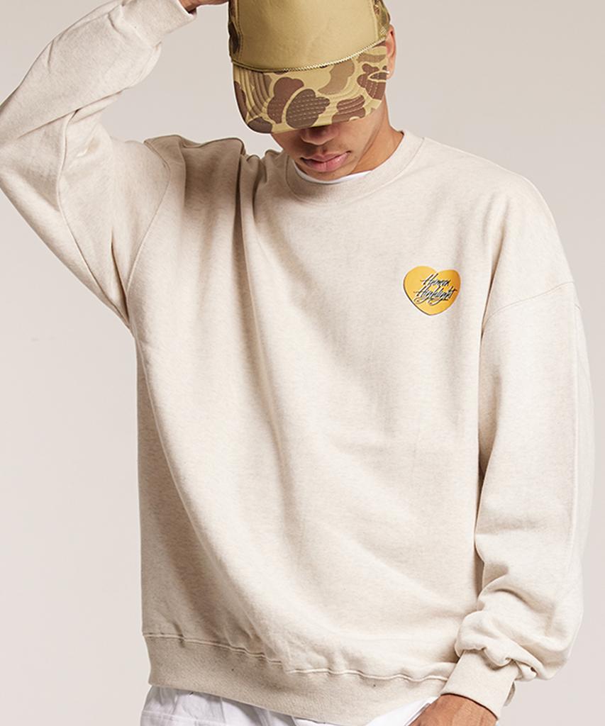 CREAM SODA LAB Human Highlight Sweatshirt Small Heart Oatmeal Yellow