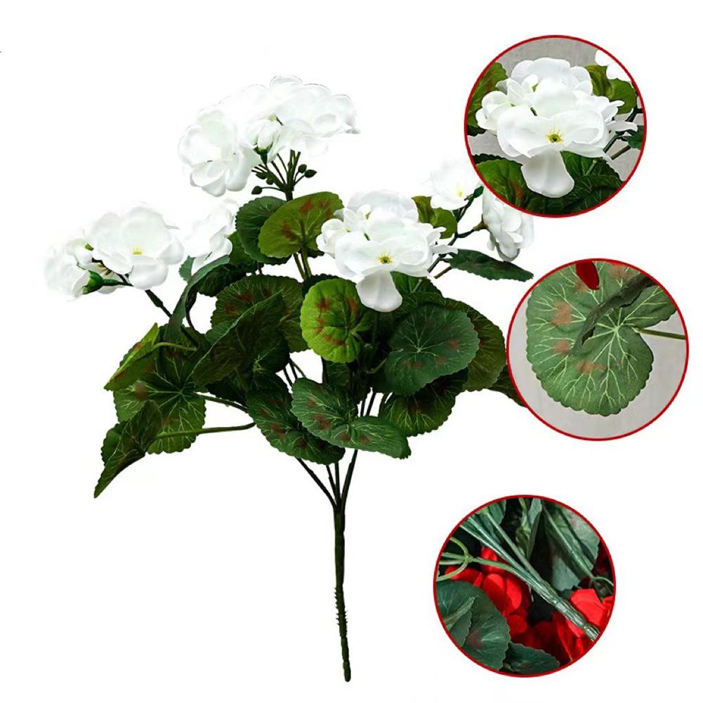 2 Pcs 12.6inch Artificial Geranium Bush UV Resistant Nonwoven Garden Plants Bush No Upkeep Required for Indoor Home Floral Decor