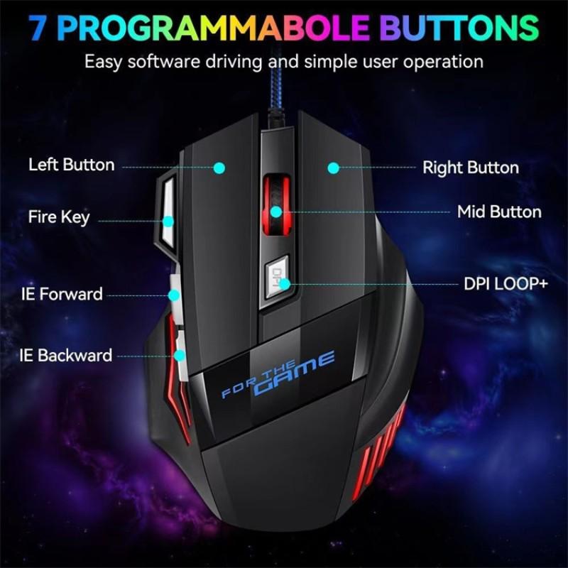 X8 Mechanical Wired Gaming Mouse 7 Keys Wired Ergonomic Mouse RGB Backlit Glowing USB 800/1200/ 1600/ 3200 Dpi Gaming Mouse
