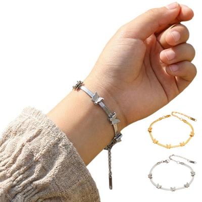 Butterfly Charm Snake Chain Bracelet Stainless Steel Animal Charm Bracelet Daily Wear