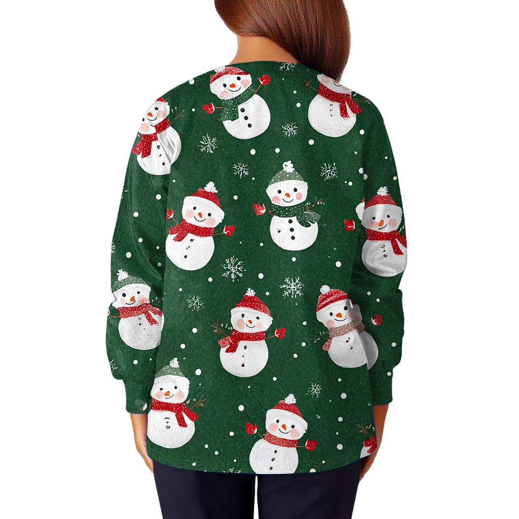 Damska codzienna moda długi rękaw stójka jednorzędowa kurtka robocza topy z nadrukiem świątecznym