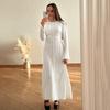 White Knitted Long Dress Women 2026 Spring New Long Sleeve Bandage Loose Casual Dress Streetwear Womens Vestidos