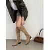 Korean Version Suede Square Head Thick Heel Knee Boots Outer Wear Wind Hot Girls Pile Boots Boots Boots