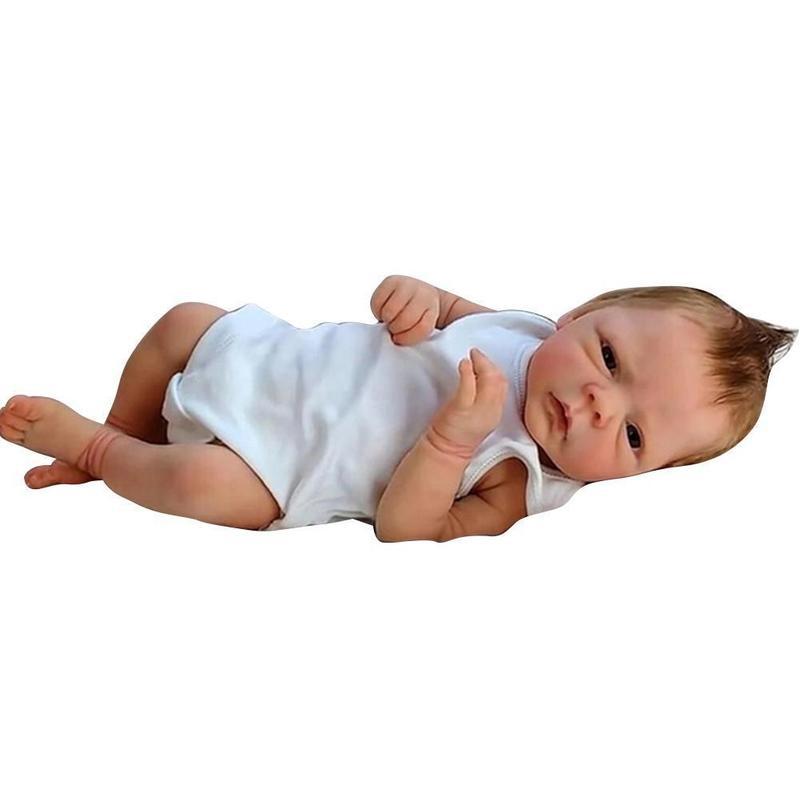 Süße 46cm Reborn Baby Puppe für Mädchen oder Jungen Lebensecht Vollvinylkörper Bebe Neugeborenenpuppe 3D Bemalte Haut Kleinkind Kind Spielkamerad Puppe Spielzeug Geburtstag Weihnachtsgeschenk