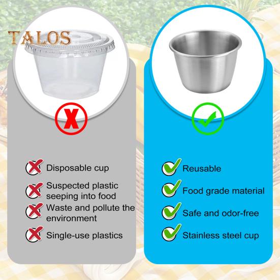 1/6Pcs Dipping Cup Stainless Steel Sauce Cup with Leakproof Lid 70ml Reusable Condiment Container for Lunch Boxes Picnics