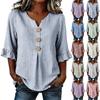 Women V Neck Striped Print Button Loose Fit Ruffle Sleeve Casual Top Blouse for Everyday Wear and Comfort