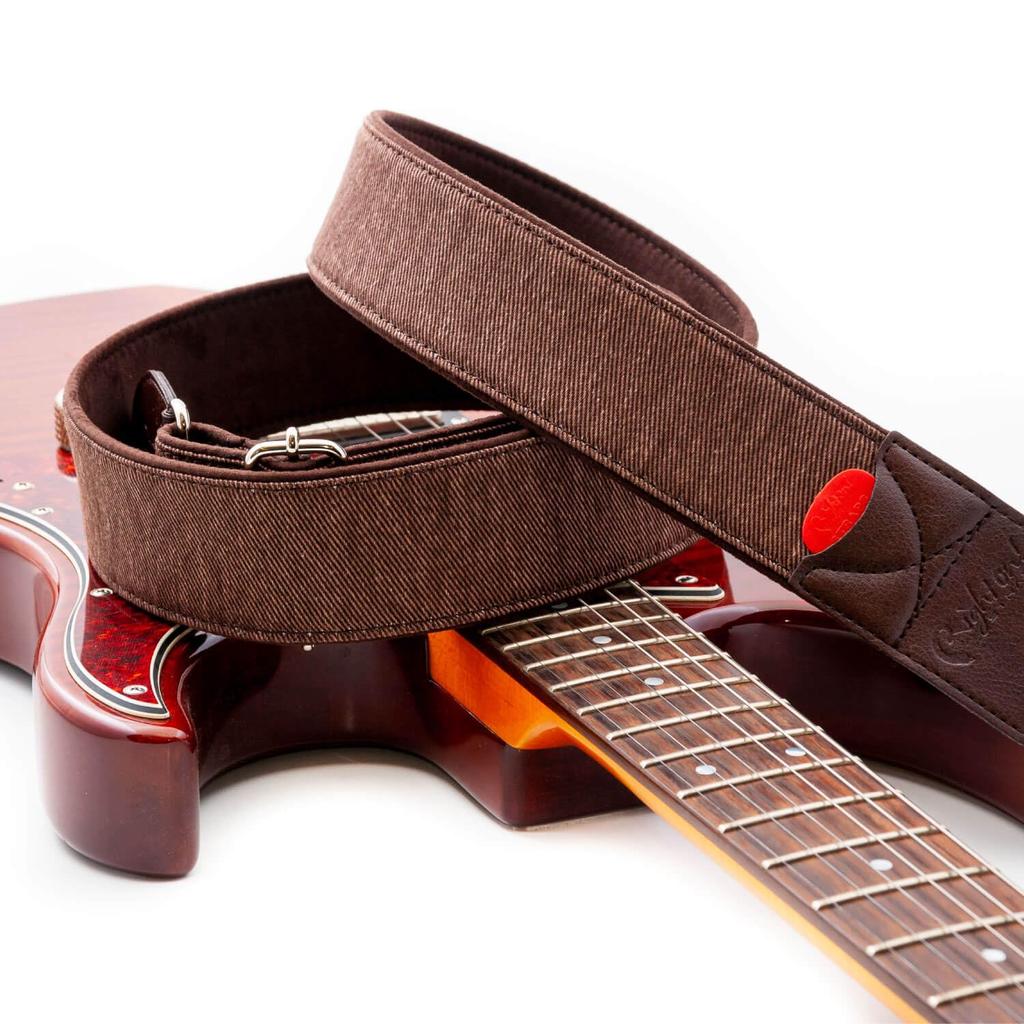 Straps 5cm BROWN RightOn! Guitar/Bass Strap, Wide, 80-145cm, DENIM-50