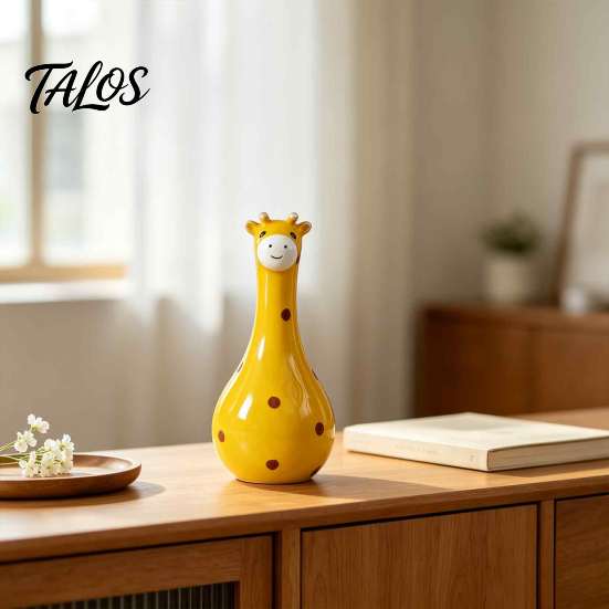 Playful Living Room Decor Cute Polka Dot Giraffe Vase, Hand-painted Resin Flower Creative Big-mouthed Hand Painted Animal Pot Holder for Home Bedroom