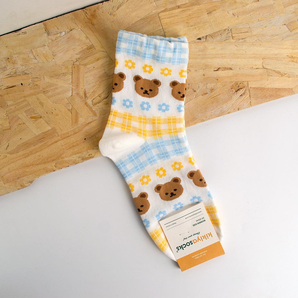 Skarpetki damskie Harajuku Kawaii z nadrukiem zwierzęcym, skarpetki z uroczym wzorem misia, abstrakcyjne malarstwo olejne, styl koreański, artystyczne, kreatywne skarpetki