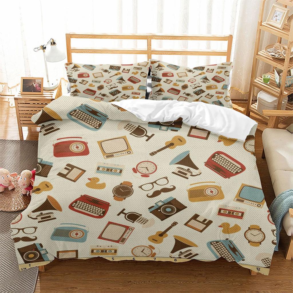 Vintage Plaid Geometric Pattern Bed Three-Piece Set 3D Digital Printing