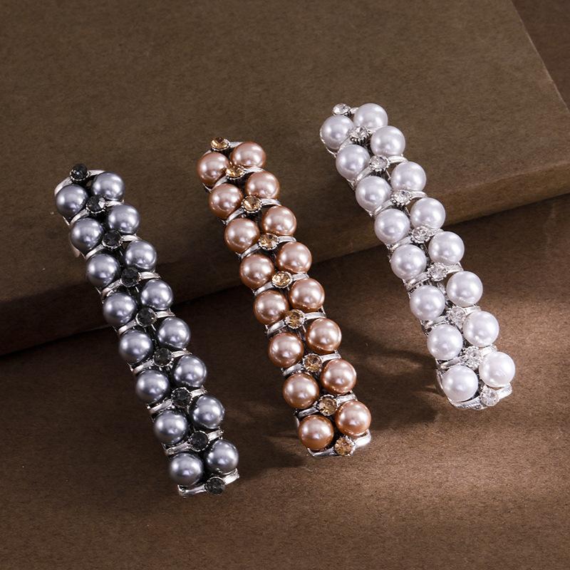 Korean-style Crystal Hairpin with Pearl Spring Clip Hair Accessory Headpiece