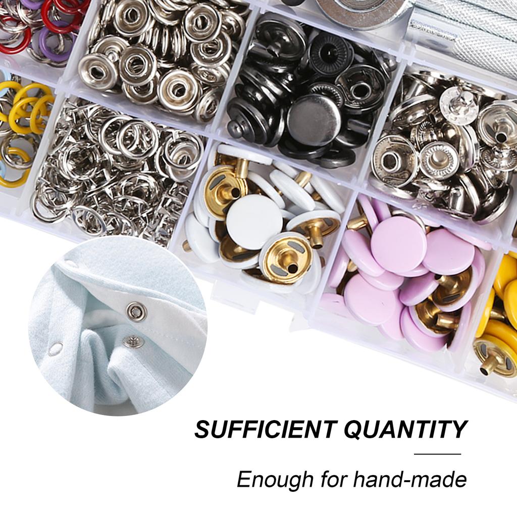 Snap Button Kit Colorful Brass Prong Press Stud Snap Fasteners with Installation Tool Set