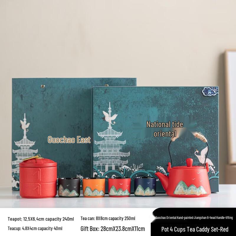 Hongyu Oriental Hand-Painted Stainless Steel Tea Set