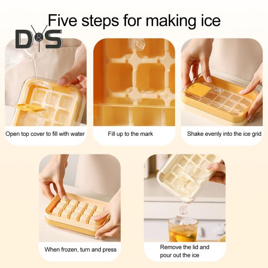 Ice Cube Tray with Lid 15 Cubes Ice Grid Easy-Release Silicone Bottom Stackable Ice Trays for Freezer