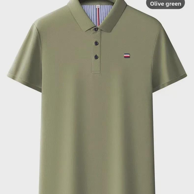 Men's 2024 Summer American Style Embroidered Golf Polo Shirt - Minimalist Short-Sleeved Collared T-Shirt