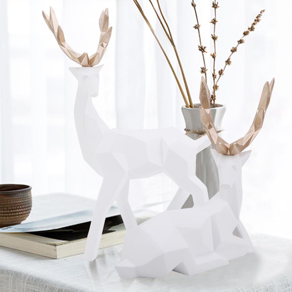 2 Stück Moderne Harz Hirsch Statue Skulptur Heim Desktop Schrank Ornamente Dekoration (golden)
