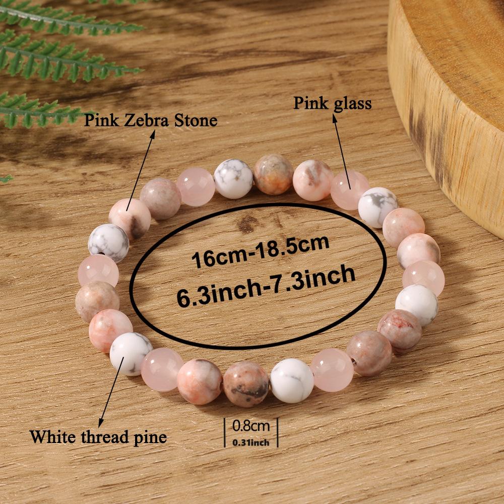 Festive Gifts Pink Zebra Jasper Rose Quartz White Howlite Beaded Bracelet Soft Natural Fashion Jewelry For Women Daily Wear Gift