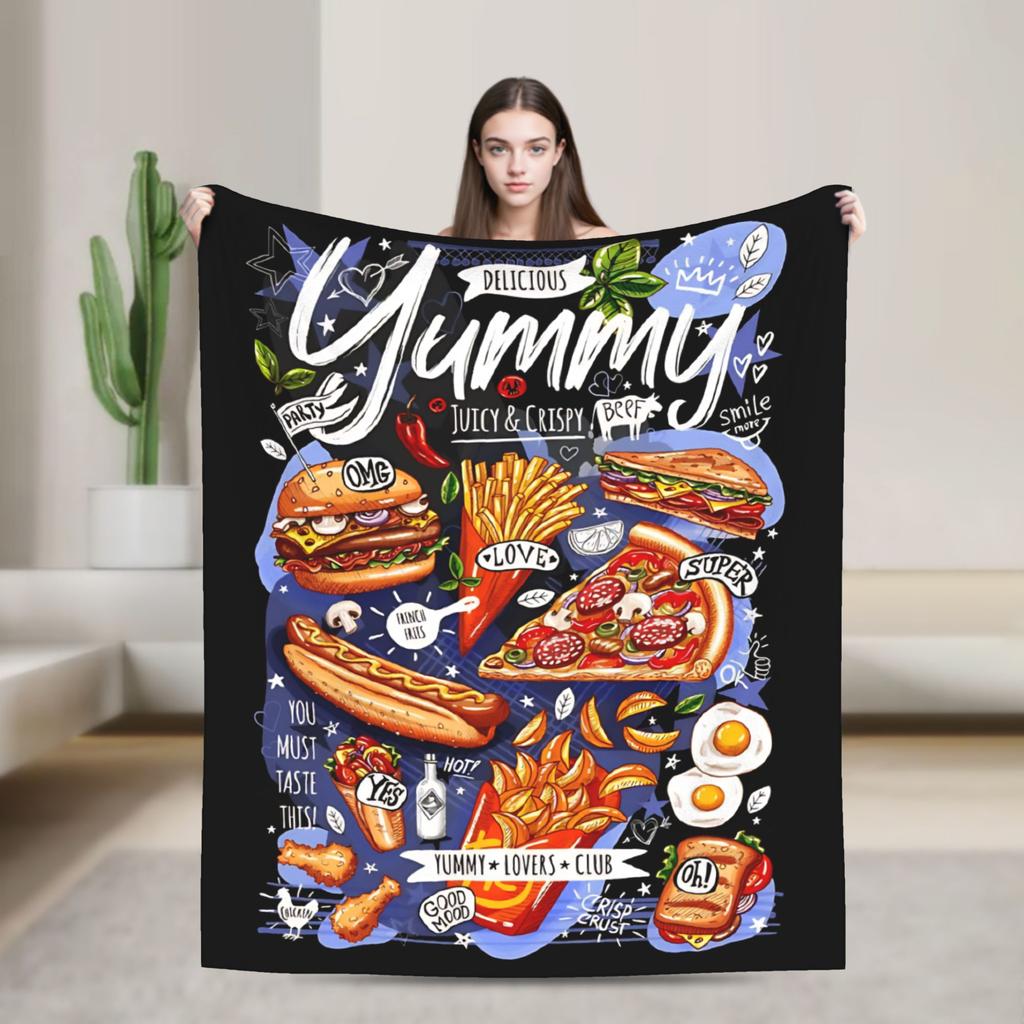 Fast Food Yummy Burger Pizza Doughnut Blankets Coral Fleece Plush All Season  Multi-function Soft Throw Blanket for Sofa