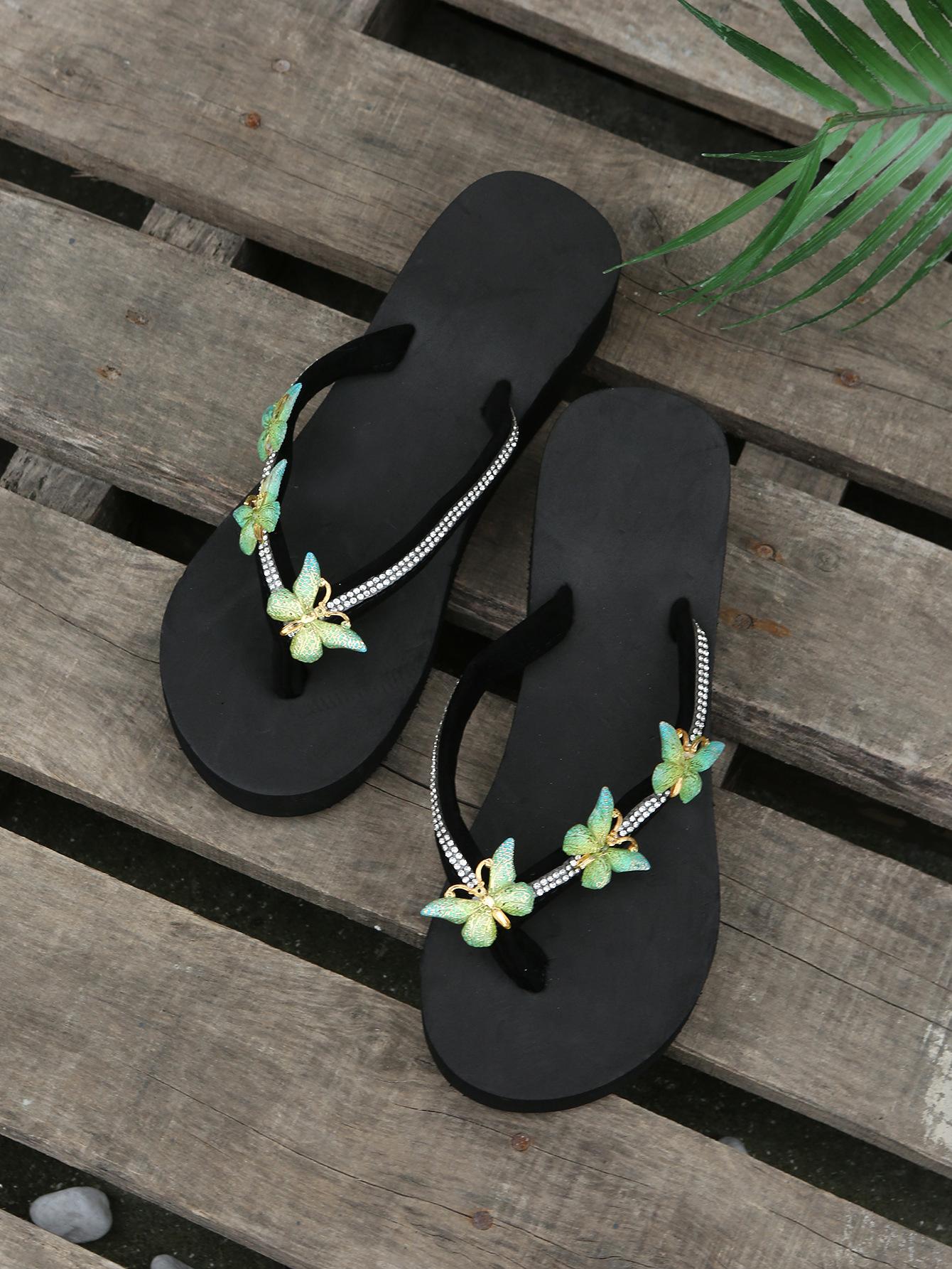 

Summer new large-size toe sandals, outdoor casual beach shoes, transparent butterfly trend flip-flops 42 зелений