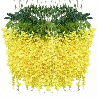 Artificial Wisteria Hanging Flowers Fake Wisteria Flower Silk Vines Rattan Decor For Home Wedding Arch Wall Garden Greenery Bedroom Outdoor