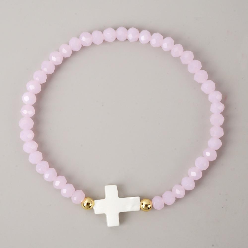 Bohemian Colorful Multi-faceted Crystal Bead Cross Shell Elastic Beaded Bracelets for Women Friend Vacation Stackable Jewelry
