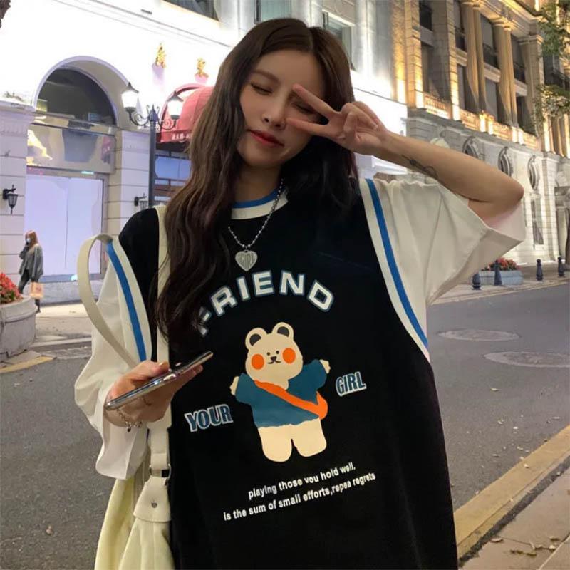 Bear Short-sleeved Basketball Uniform Fake Two Neutral Wind Loose Design Sense Niche T-shirt Trend Top