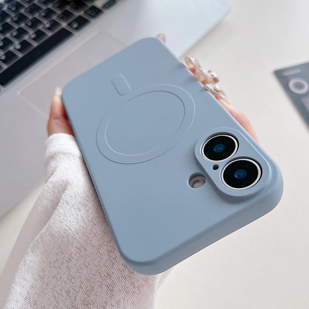 Titanium Gray Liquid silicon magnetic charging case for iPhone 16 15 14 13 12 11 Pro Max Plus full shockproof magsafe phone case
