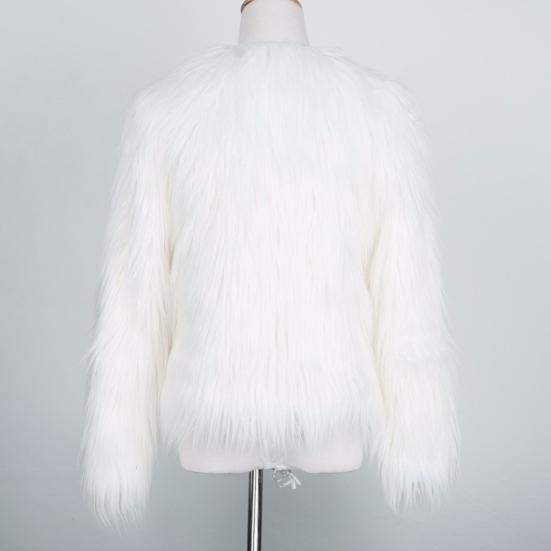 Women's Faux Fur Jacket Warm Plush Round Neck Coat Autumn Winter Long Sleeve Solid Color Furry Coat for Casual Street Wear Shopping