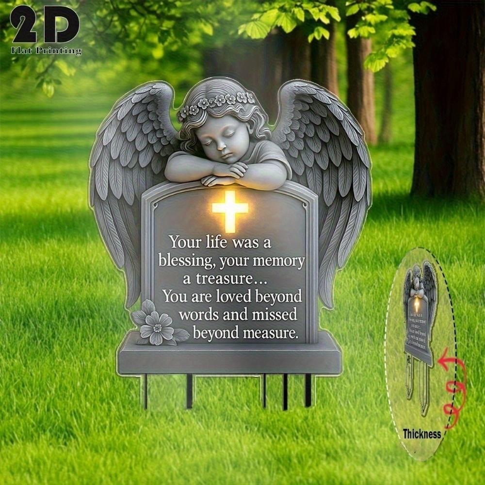Angel Shaped Angel Garden Stake UV-Resistant Memorial Cherub Yard Sign  Adding Solemn Atmospheres