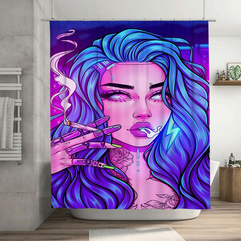 

Vibrant Blue Purple Shower Curtain with Futuristic Fashion Model Unique Bathroom Decor Collection for Modern Home Interiors (Blu 90x180cm
