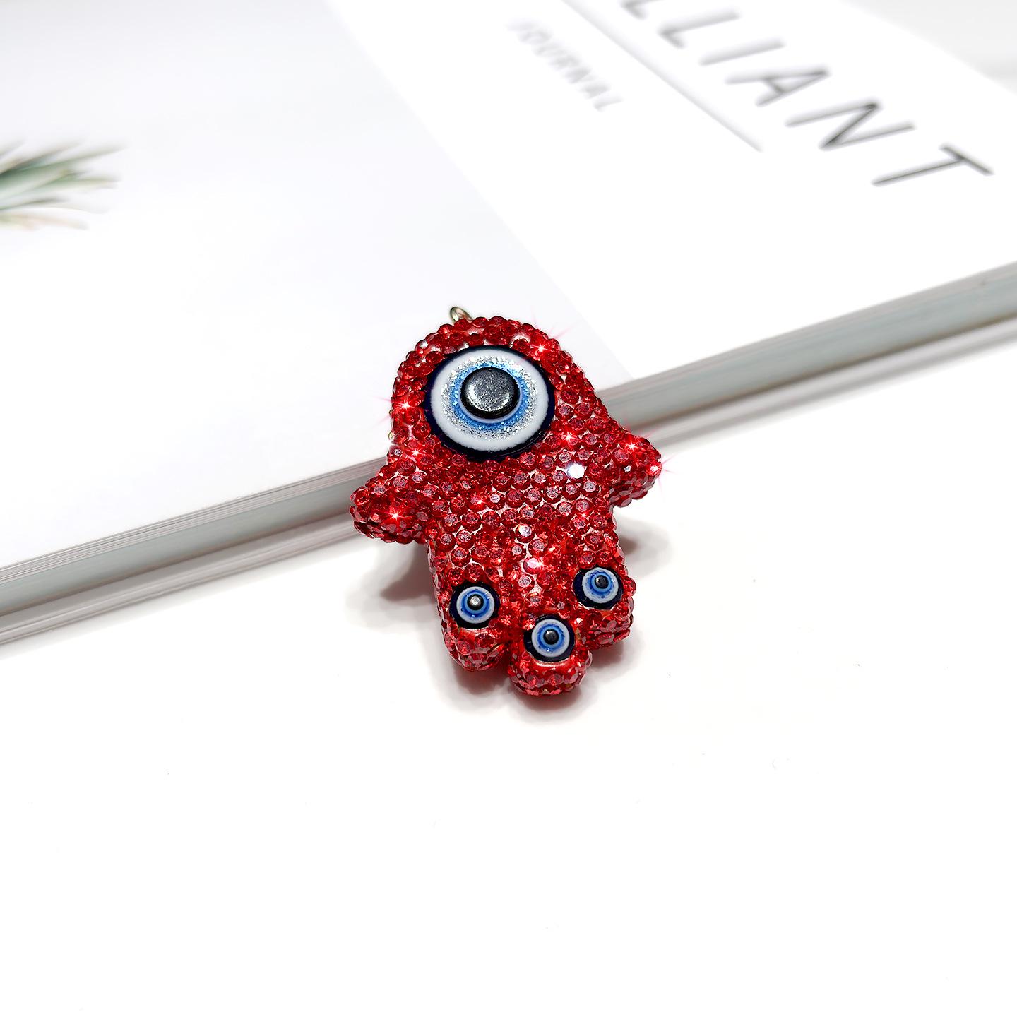 Retro Rhinestone Fatima Hand Evil Eye Pendant Charm - Turkish Blue Eye Bag Decoration Key Accessory