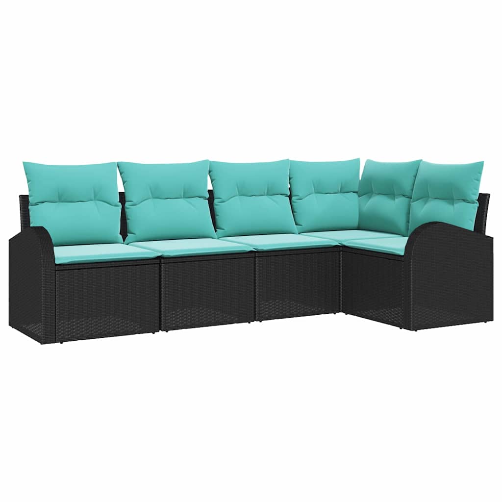 Garden Sofa Set with Cushions 5 Pieces Black and Turquoise Poly Rattan