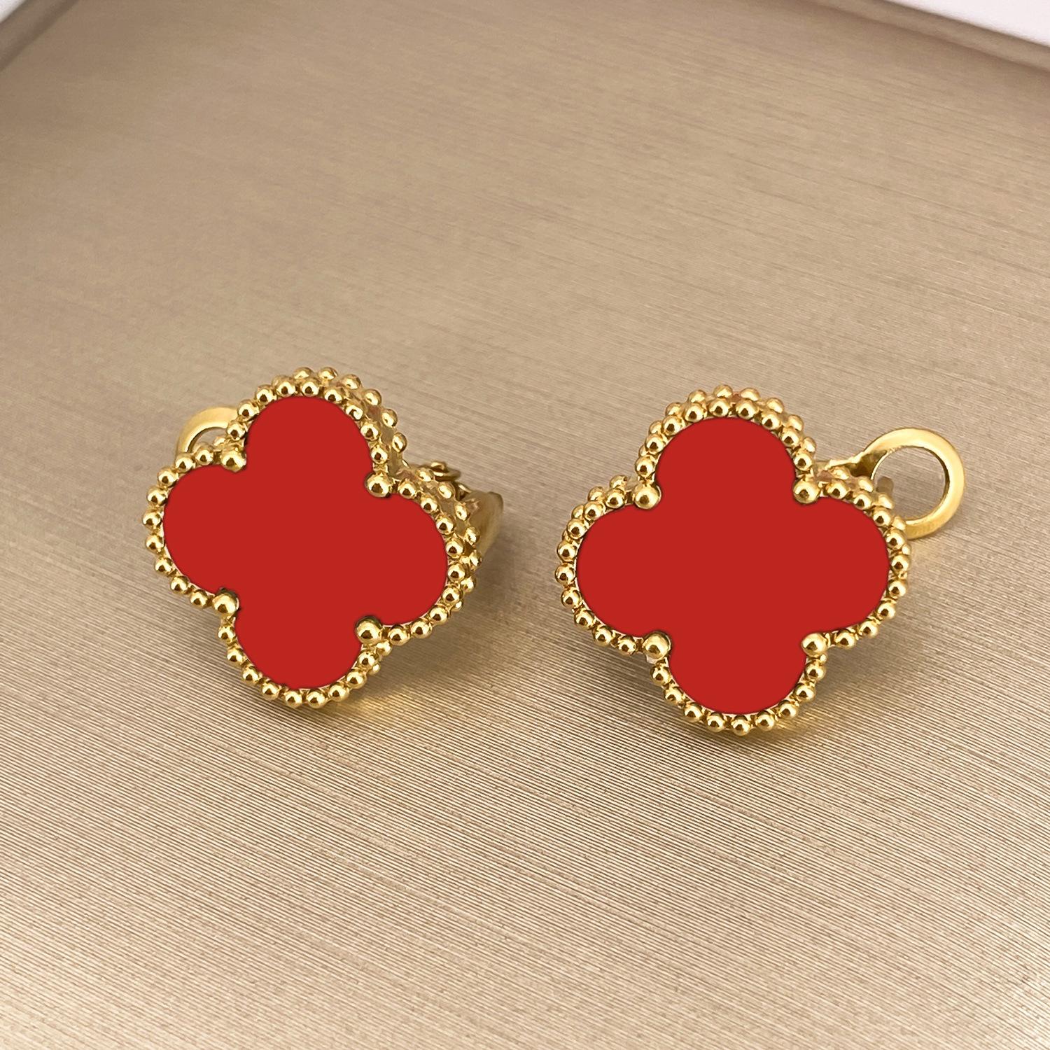 

Серьги-четырехлистный клевер 15 мм с пряжкой из перламутра, полностью радиевый, женские темпераментные простые серьги