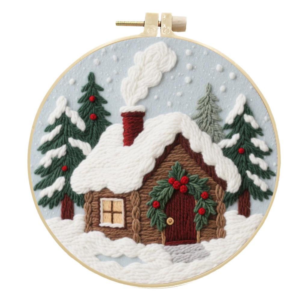1 Set Winter Snowscape Cabin DIY Embroidery Material Kit, Suitable for Beginners, Includes Tools and Stitch Tutorial, Embroidery Fabric Material Kit